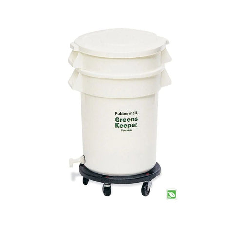 WHITE VEGETABLE BIN, WITH LID & DOLLY, 32GAL